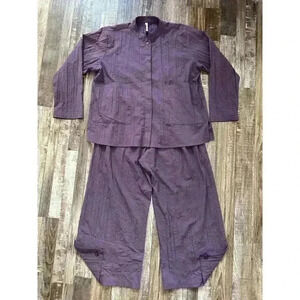 Blanque Plum Wide Leg Lagenlook Crepe Top Shirt Blouse & Pants Outfit Sz 1/0/M